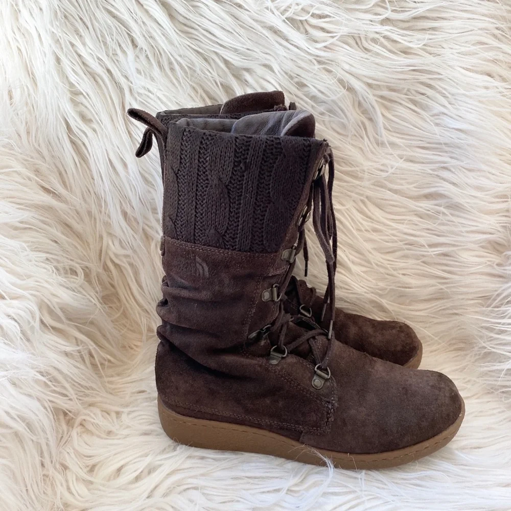 The North Face Suede Boots Knit Top Sz 6.5
